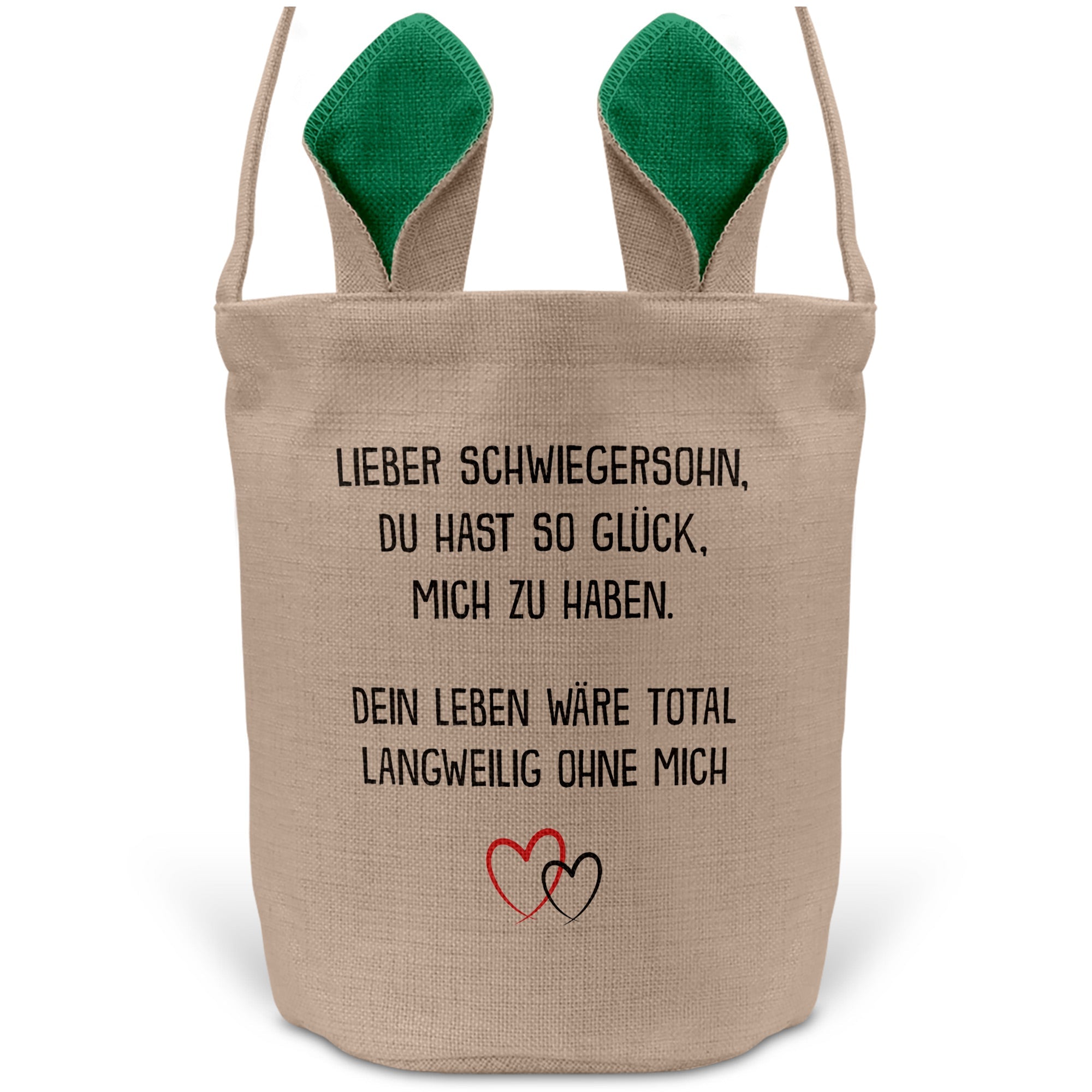 22Feels® Schwiegersohn Männer Osterkorb mit Henkel Ostergeschenk Tragetasche Ostern Deko Osternest Körbchen Hasenohren (Beige/Grün)-Ostern Tragetasche-22Feels