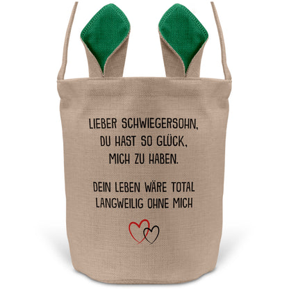 22Feels® Schwiegersohn Männer Osterkorb mit Henkel Ostergeschenk Tragetasche Ostern Deko Osternest Körbchen Hasenohren (Beige/Grün)-Ostern Tragetasche-22Feels