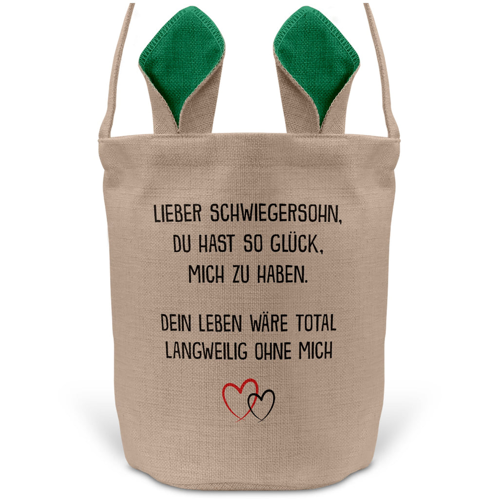 22Feels® Schwiegersohn Männer Osterkorb mit Henkel Ostergeschenk Tragetasche Ostern Deko Osternest Körbchen Hasenohren (Beige/Grün)-Ostern Tragetasche-22Feels