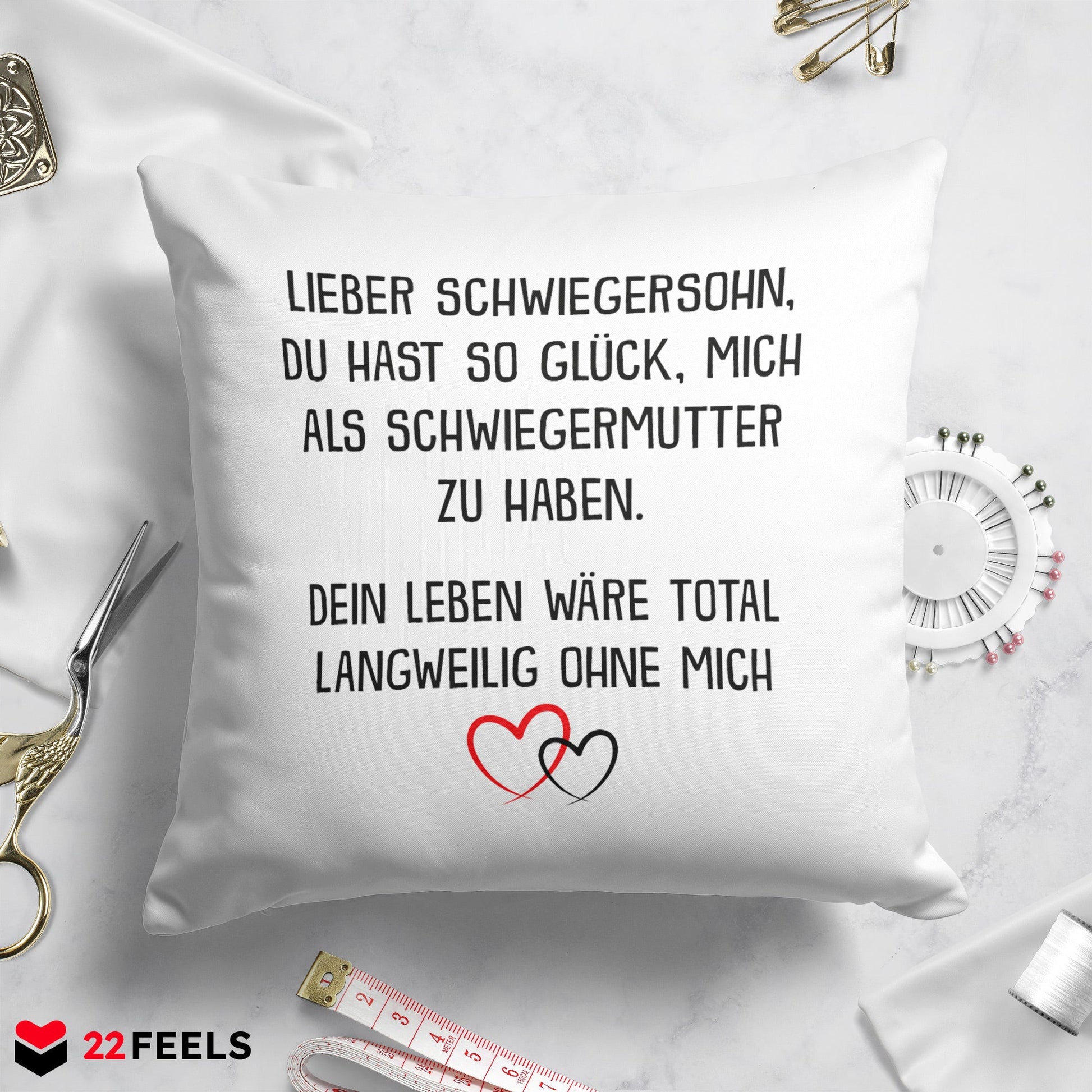 22Feels® Schwiegersohn Geschenk von der Schwiegermama - Kissen mit Spruch (Weiss 40x40cm)-Kissen Weiss 40x40-22Feels