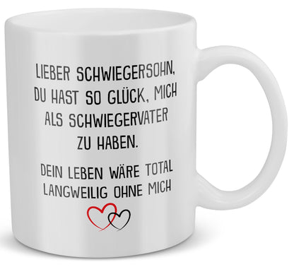 22Feels® Schwiegersohn Geschenk von Schwiegerpapa - Tasse mit Spruch: Glück mich zu haben (Weiss, 320ml)-Weisse Tasse 320ml-22Feels