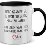 22Feels® Schwester Geschenk - Tasse mit Spruch (Weiss-Schwarz, 320ml)-TwoTone Tasse Weiss-Schwarz 320ml-22Feels