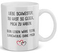 22Feels® Schwester Geschenk - Tasse mit Spruch: Glück mich zu haben (Weiss, 320ml)-Weisse Tasse 320ml-22Feels