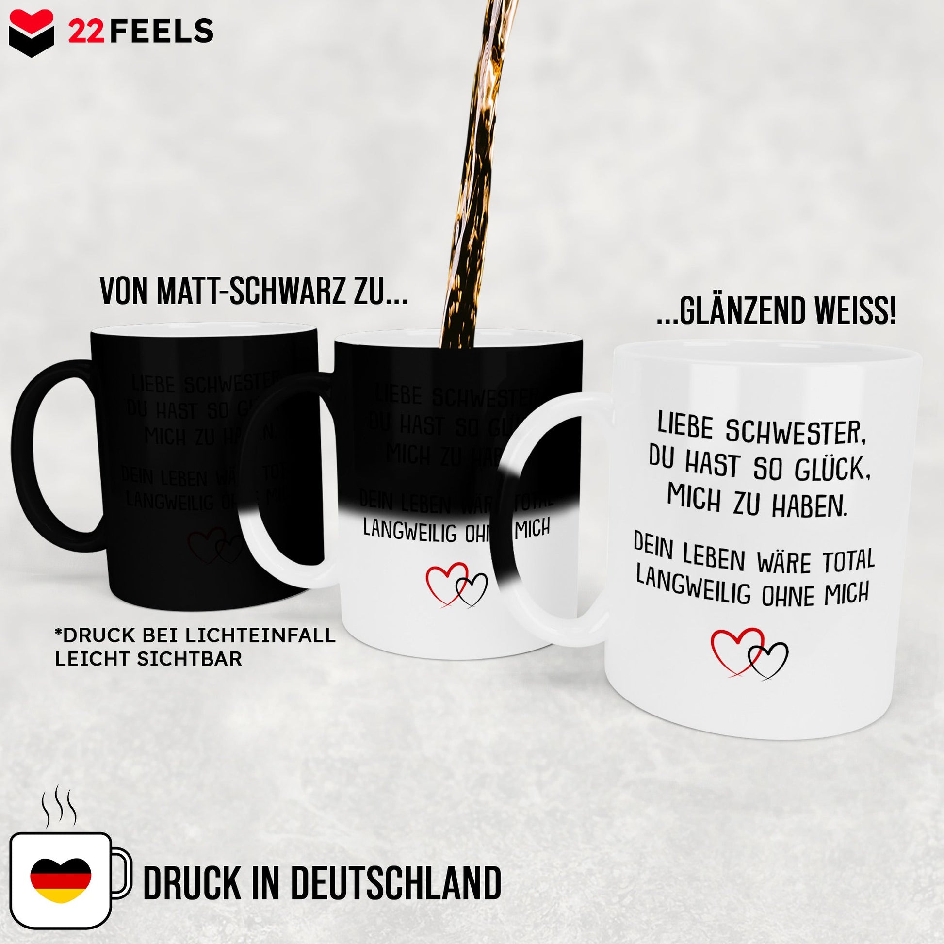 22Feels® Schwester Geschenk - Zaubertasse mit Spruch (Matt-Schwarz und Weiss, 320ml)-Farbwechsel Tasse Matt 320ml-22Feels