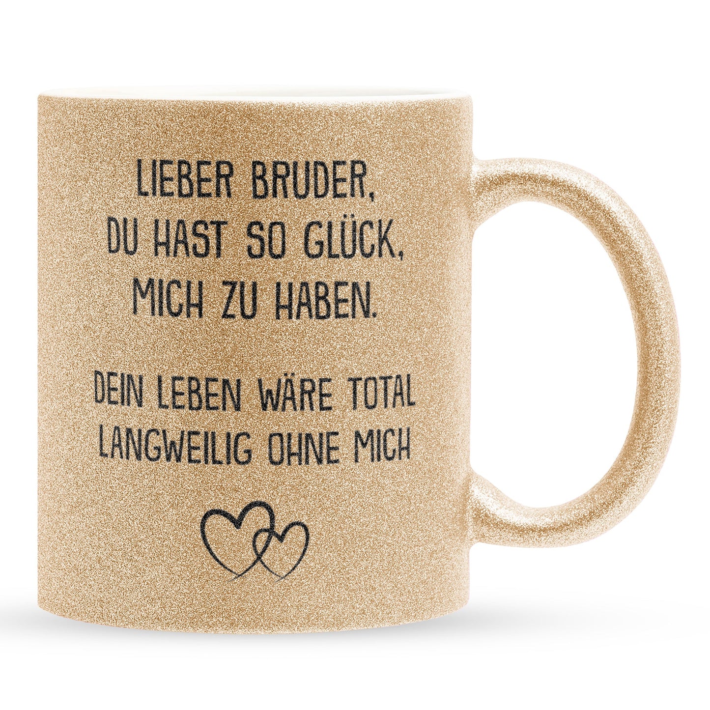 22Feels® Bruder Geschenk - Glitzertasse mit Spruch (Gold, 320ml)-Glitzertasse Gold 320ml-22Feels