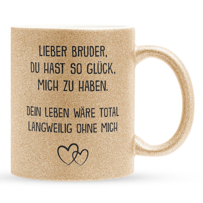 22Feels® Bruder Geschenk - Glitzertasse mit Spruch (Gold, 320ml)-Glitzertasse Gold 320ml-22Feels