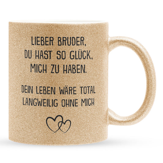 22Feels® Bruder Geschenk - Glitzertasse mit Spruch (Gold, 320ml)-Glitzertasse Gold 320ml-22Feels
