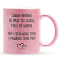 22Feels® Bruder Geschenk - Glitzertasse mit Spruch (Pink, 320ml)-Glitzertasse Pink 320ml-22Feels