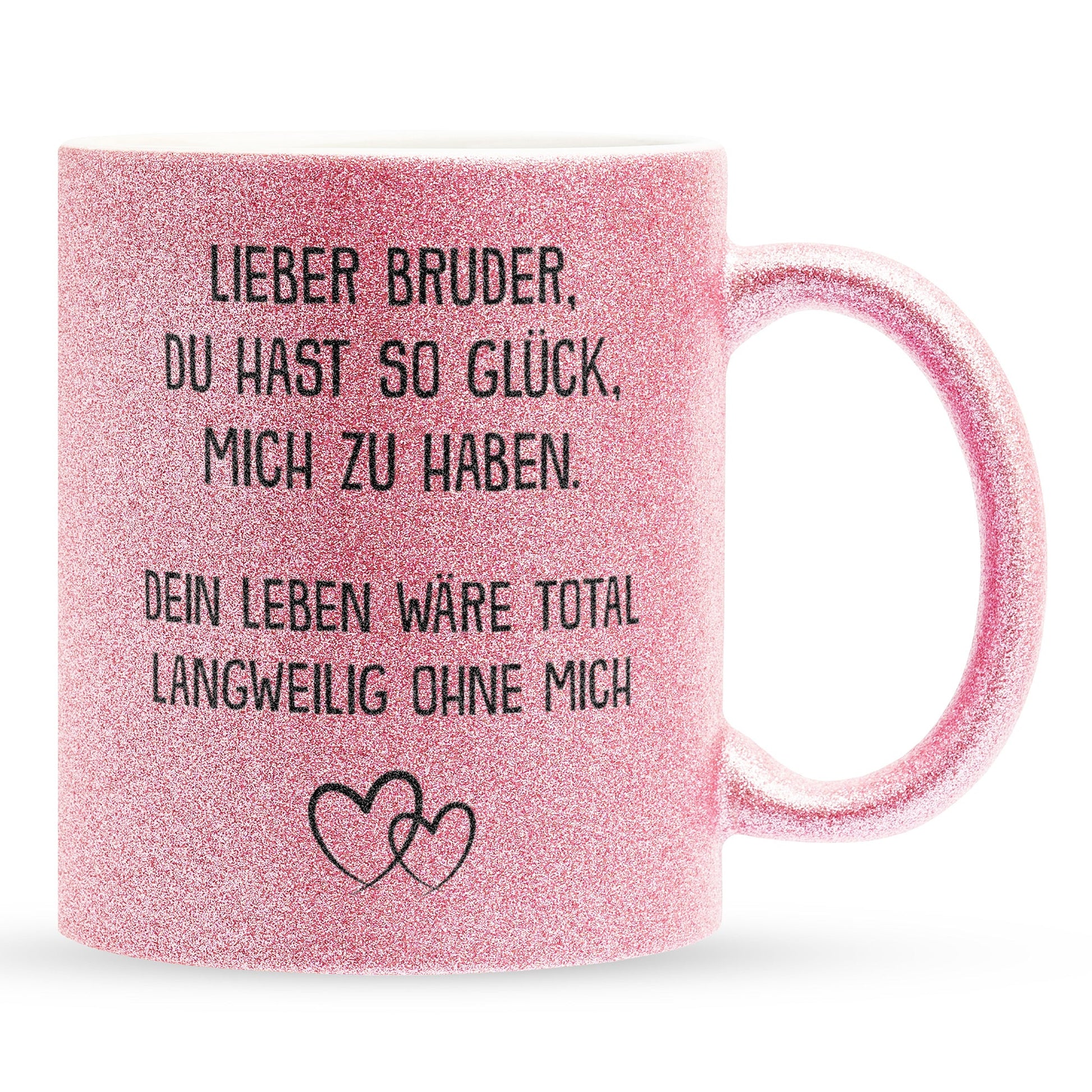 22Feels® Bruder Geschenk - Glitzertasse mit Spruch (Pink, 320ml)-Glitzertasse Pink 320ml-22Feels