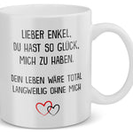 22Feels® Geschenk für Enkel - Tasse mit Spruch: Glück mich zu haben (Weiss, 320ml)-Weisse Tasse 320ml-22Feels