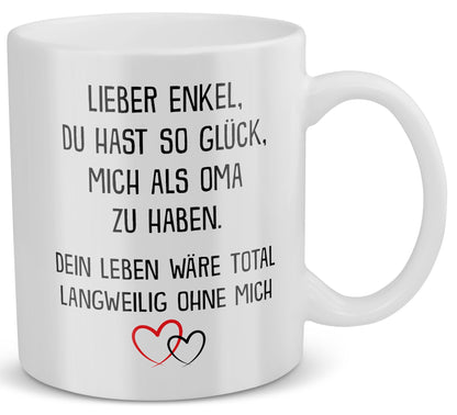 22Feels® Geschenk für Enkel von Oma - Tasse mit Spruch: Glück mich zu haben (Weiss, 320ml)-Weisse Tasse 320ml-22Feels
