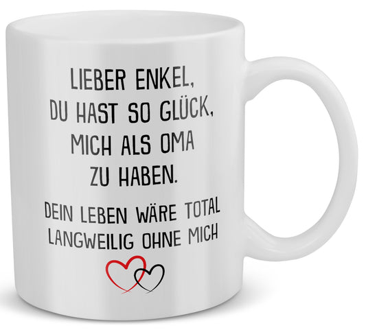 22Feels® Geschenk für Enkel von Oma - Tasse mit Spruch: Glück mich zu haben (Weiss, 320ml)-Weisse Tasse 320ml-22Feels