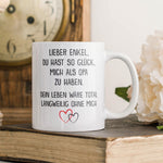 22Feels® Geschenk für Enkel von Opa - Tasse mit Spruch: Glück mich zu haben (Weiss, 320ml)-Weisse Tasse 320ml-22Feels
