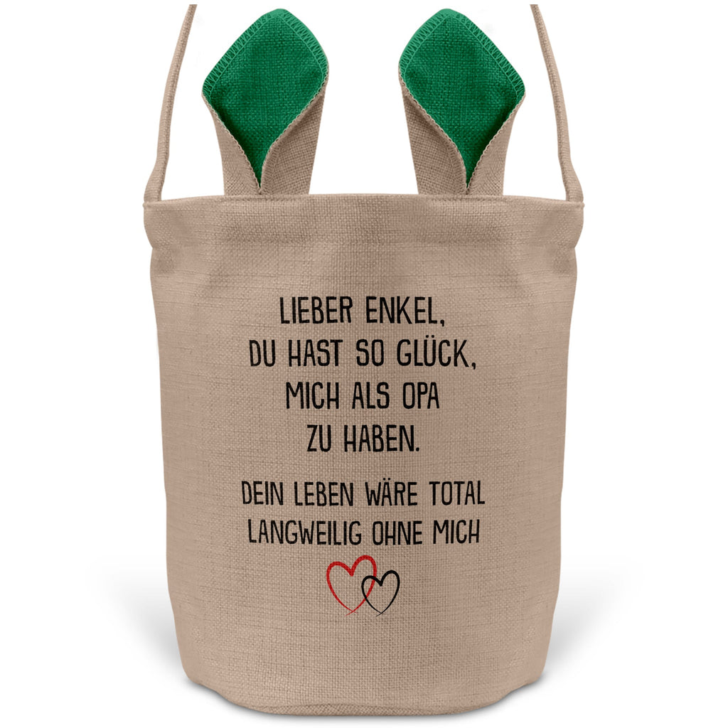 22Feels® Enkel Osterkorb von Opa Kinder Junge mit Henkel Ostergeschenk Tragetasche Ostern Deko Osternest Körbchen Hasenohren (Beige/Grün)-Ostern Tragetasche-22Feels
