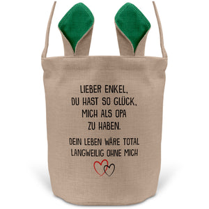 22Feels® Enkel Osterkorb von Opa Kinder Junge mit Henkel Ostergeschenk Tragetasche Ostern Deko Osternest Körbchen Hasenohren (Beige/Grün)-Ostern Tragetasche-22Feels