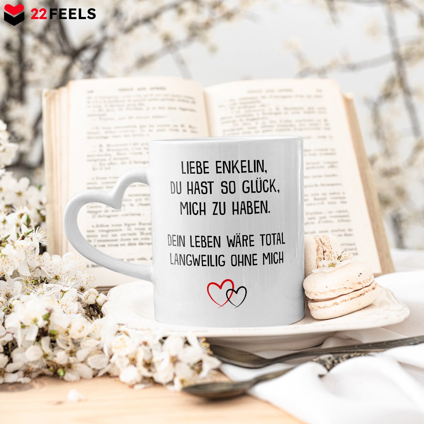 22Feels® Enkelin Geschenk von Oma und Opa - Tasse mit Spruch (Herzhenkel, Weiss, 320ml)-Tasse Weiss Herzhenkel 320ml-22Feels