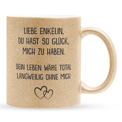 22Feels® Enkelin Geschenk - Glitzertasse mit Spruch (Gold, 320ml)-Glitzertasse Gold 320ml-22Feels