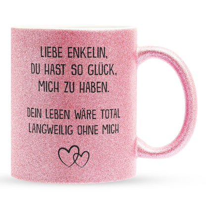 22Feels® Enkelin Geschenk - Glitzertasse mit Spruch (Pink, 320ml)-Glitzertasse Pink 320ml-22Feels