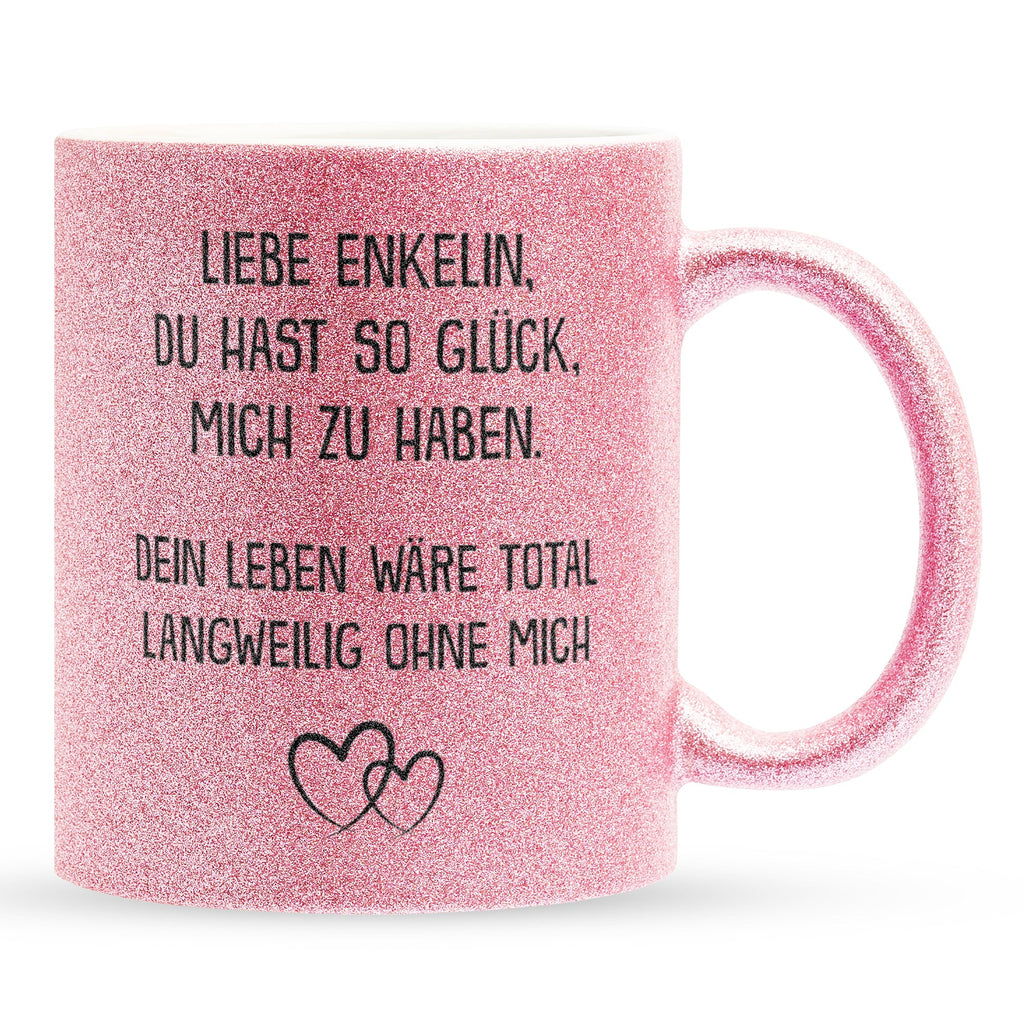 22Feels® Enkelin Geschenk - Glitzertasse mit Spruch (Pink, 320ml)-Glitzertasse Pink 320ml-22Feels