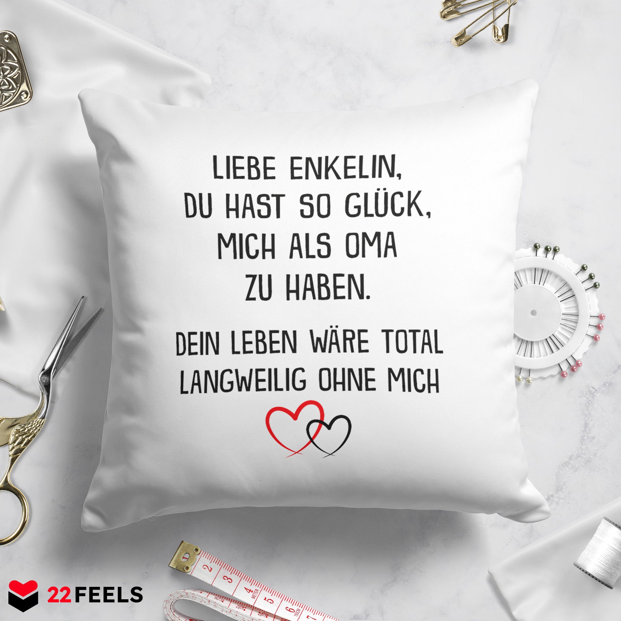 22Feels® Enkel Geschenk von der Oma - Kissen mit Spruch (Weiss 40x40cm)-Kissen Weiss 40x40-22Feels