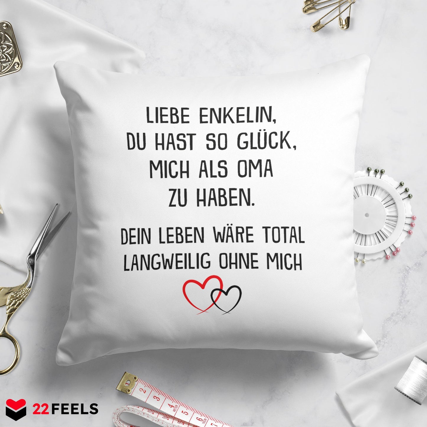 22Feels® Enkel Geschenk von der Oma - Kissen mit Spruch (Weiss 40x40cm)-Kissen Weiss 40x40-22Feels