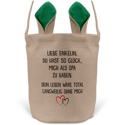 22Feels® Enkelin Osterkorb von Opa Kinder Mädchen mit Henkel Ostergeschenk Tragetasche Ostern Deko Osternest Körbchen Hasenohren (Beige/Grün)-Ostern Tragetasche-22Feels