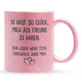 22Feels® Freundin Geschenk zum Jahrestag, Valentinstag etc. - Glitzertasse mit Spruch (Pink, 320ml)-Glitzertasse Pink 320ml-22Feels