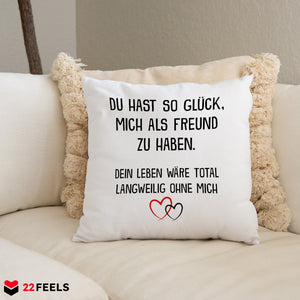 22Feels® Freundin Geschenk zum Jahrestag, Valentinstag etc. - Kissen mit Spruch (Weiss 40x40cm)-Kissen Weiss 40x40-22Feels