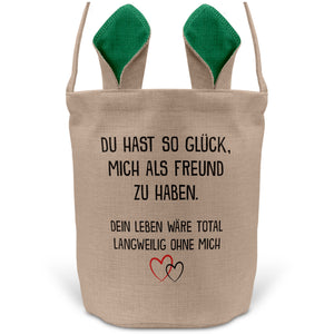 22Feels® Freundin Paar Osterkorb mit Henkel Ostergeschenk Tragetasche Ostern Deko Osternest Körbchen Hasenohren (Beige/Grün)-Ostern Tragetasche-22Feels