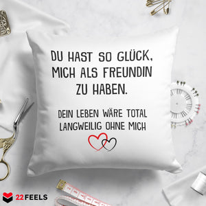 22Feels® Freund Geschenk zum Jahrestag, Valentinstag etc. - Kissen mit Spruch (Weiss 40x40cm)-Kissen Weiss 40x40-22Feels