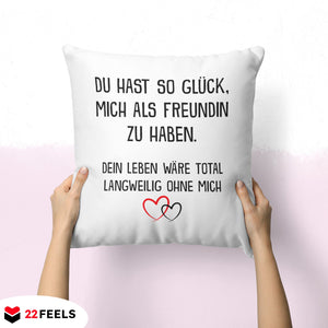 22Feels® Freund Geschenk zum Jahrestag, Valentinstag etc. - Kissen mit Spruch (Weiss 40x40cm)-Kissen Weiss 40x40-22Feels