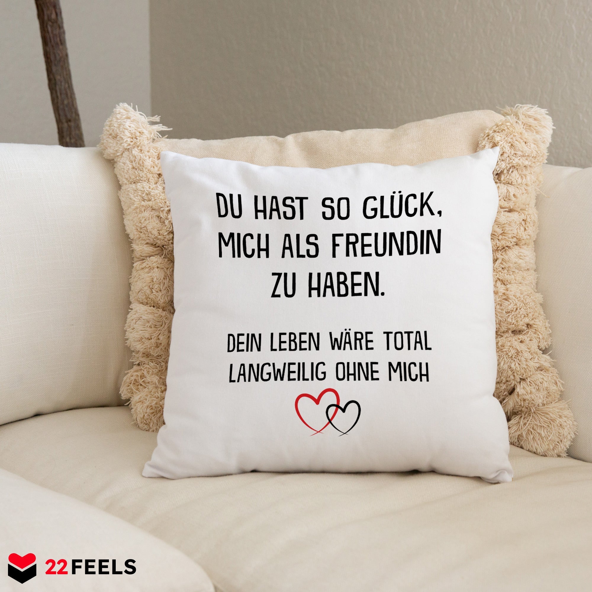 22Feels® Freund Geschenk zum Jahrestag, Valentinstag etc. - Kissen mit Spruch (Weiss 40x40cm)-Kissen Weiss 40x40-22Feels