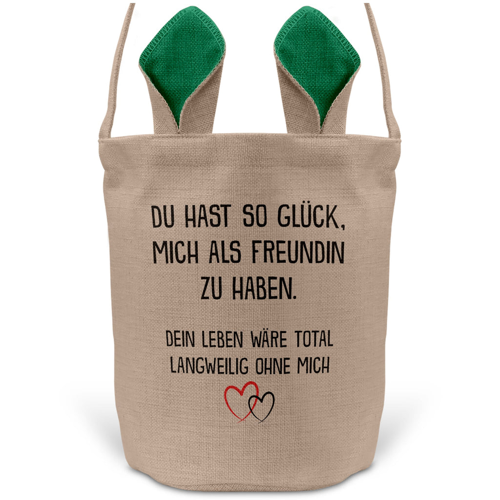22Feels® Freund Paar Osterkorb mit Henkel Ostergeschenk Tragetasche Ostern Deko Osternest Körbchen Hasenohren (Beige/Grün)-Ostern Tragetasche-22Feels