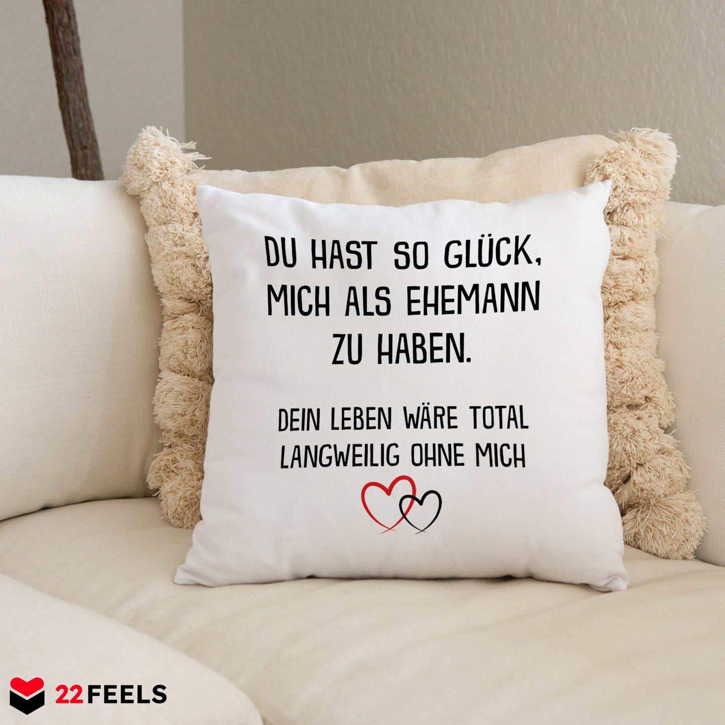 22Feels® Ehefrau Geschenk zum Hochzeitstag, Valentinstag etc. - Kissen mit Spruch (Weiss 40x40cm)-Kissen Weiss 40x40-22Feels