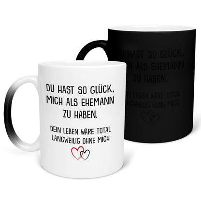 22Feels® Ehefrau Geschenk zum Hochzeitstag, Valentinstag etc. - Zaubertasse mit Spruch (Matt-Schwarz und Weiss, 320ml)-Farbwechsel Tasse Matt 320ml-22Feels