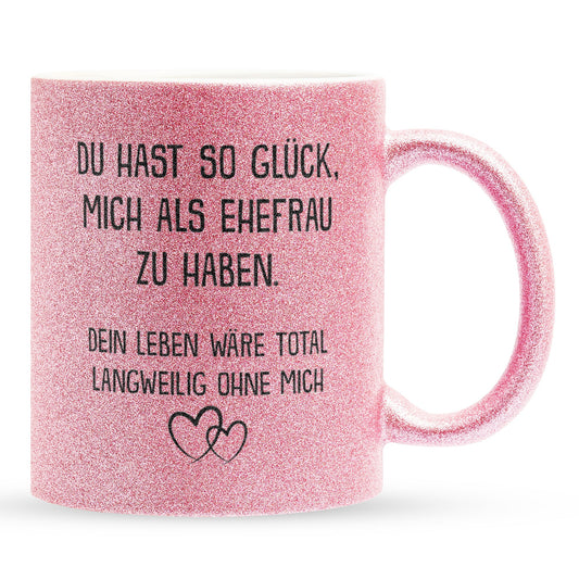22Feels® Ehemann Geschenk zum Hochzeitstag, Valentinstag etc. - Glitzertasse mit Spruch (Pink, 320ml)-Glitzertasse Pink 320ml-22Feels
