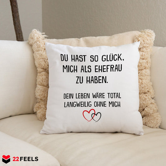 22Feels® Ehemann Geschenk zum Hochzeitstag, Valentinstag etc. - Kissen mit Spruch (Weiss 40x40cm)-Kissen Weiss 40x40-22Feels