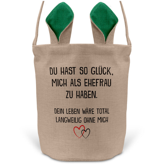 22Feels® Ehemann Osterkorb mit Henkel Ostergeschenk Tragetasche Ostern Deko Osternest Körbchen Hasenohren (Beige/Grün)-Ostern Tragetasche-22Feels