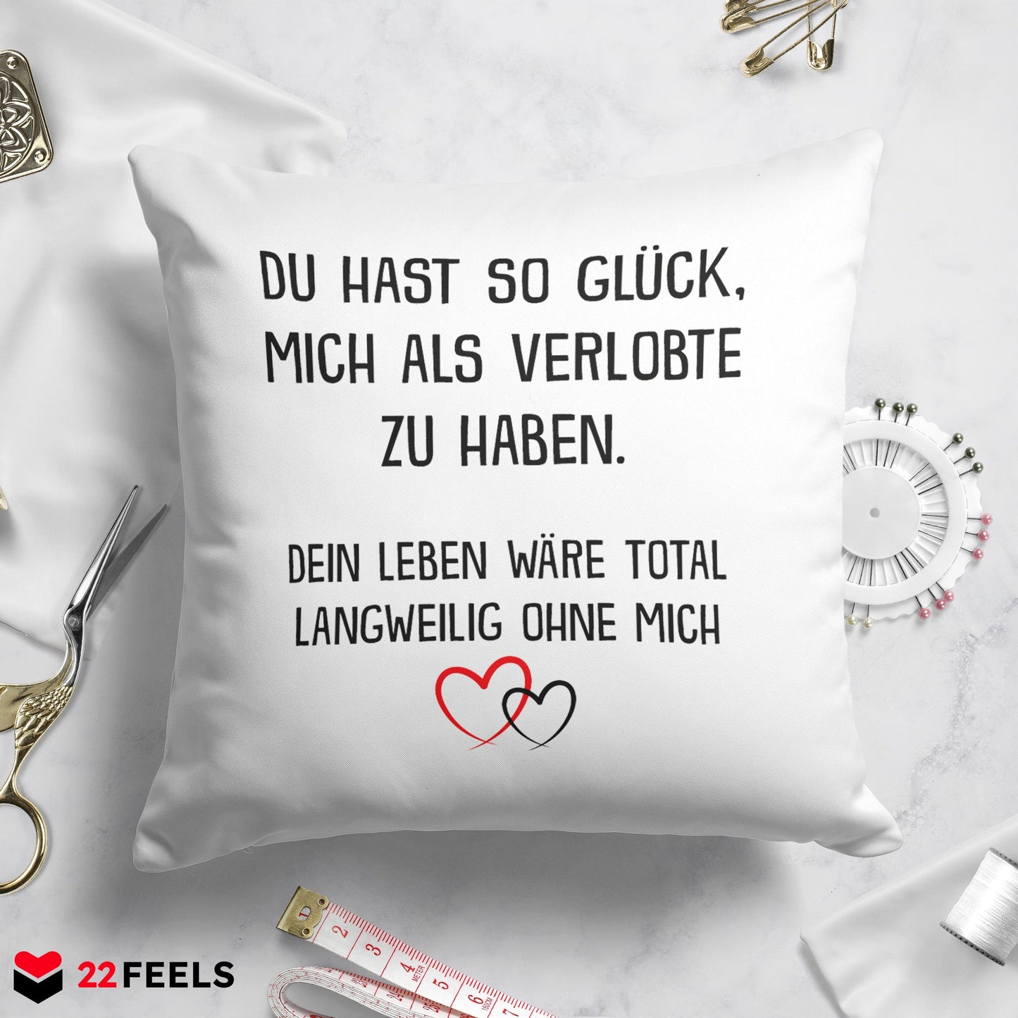 22Feels® Verlobter Geschenk - Kissen mit Spruch (Weiss 40x40cm)-Kissen Weiss 40x40-22Feels