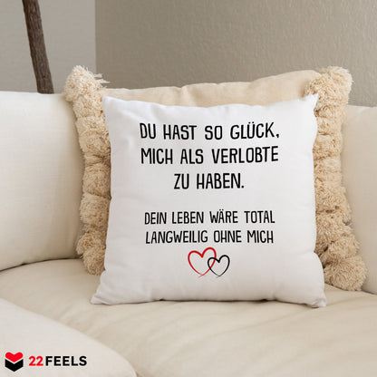 22Feels® Verlobter Geschenk - Kissen mit Spruch (Weiss 40x40cm)-Kissen Weiss 40x40-22Feels