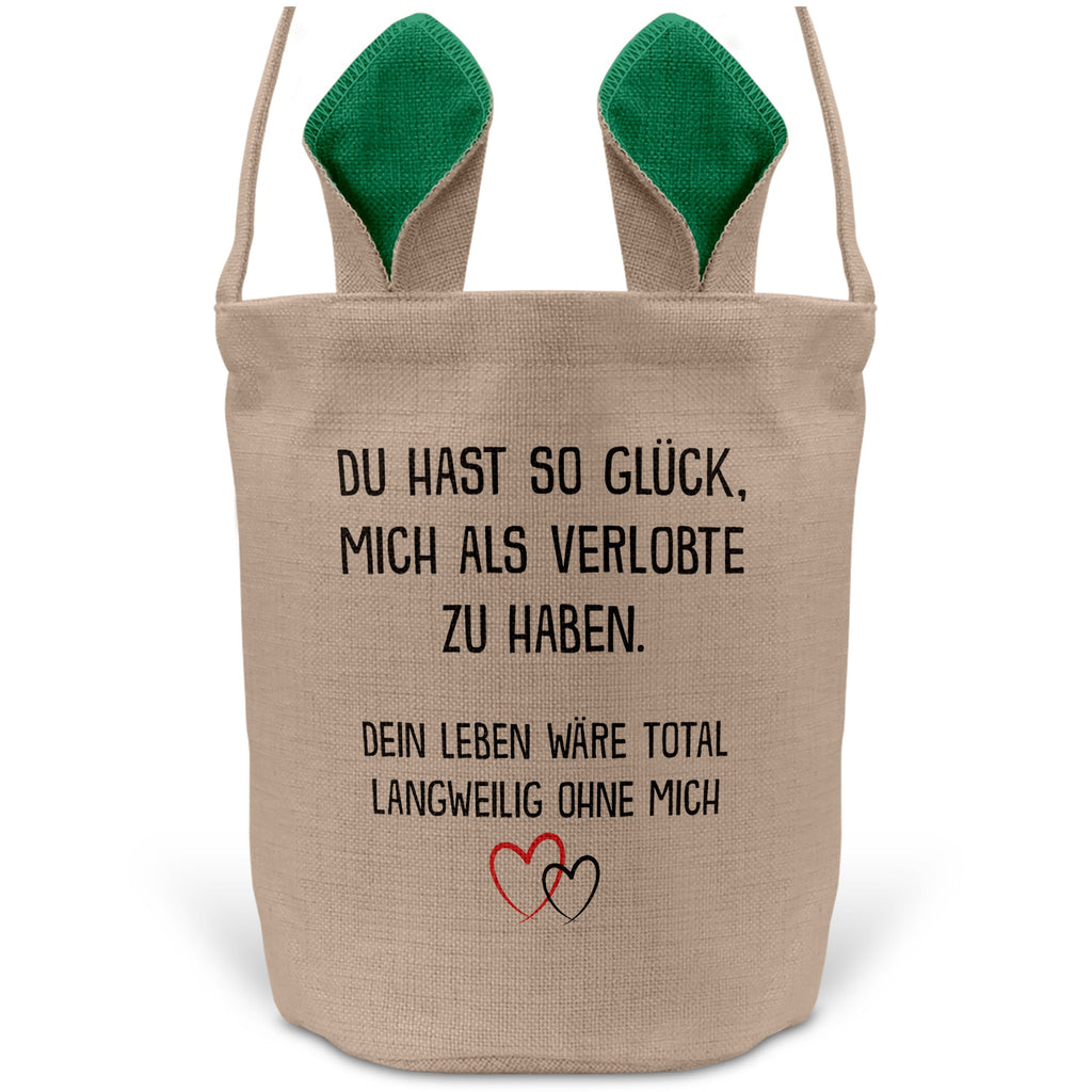 22Feels® Verlobter Männer Osterkorb mit Henkel Ostergeschenk Tragetasche Ostern Deko Osternest Körbchen Hasenohren (Beige/Grün)-Ostern Tragetasche-22Feels