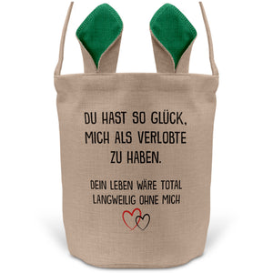 22Feels® Verlobter Männer Osterkorb mit Henkel Ostergeschenk Tragetasche Ostern Deko Osternest Körbchen Hasenohren (Beige/Grün)-Ostern Tragetasche-22Feels