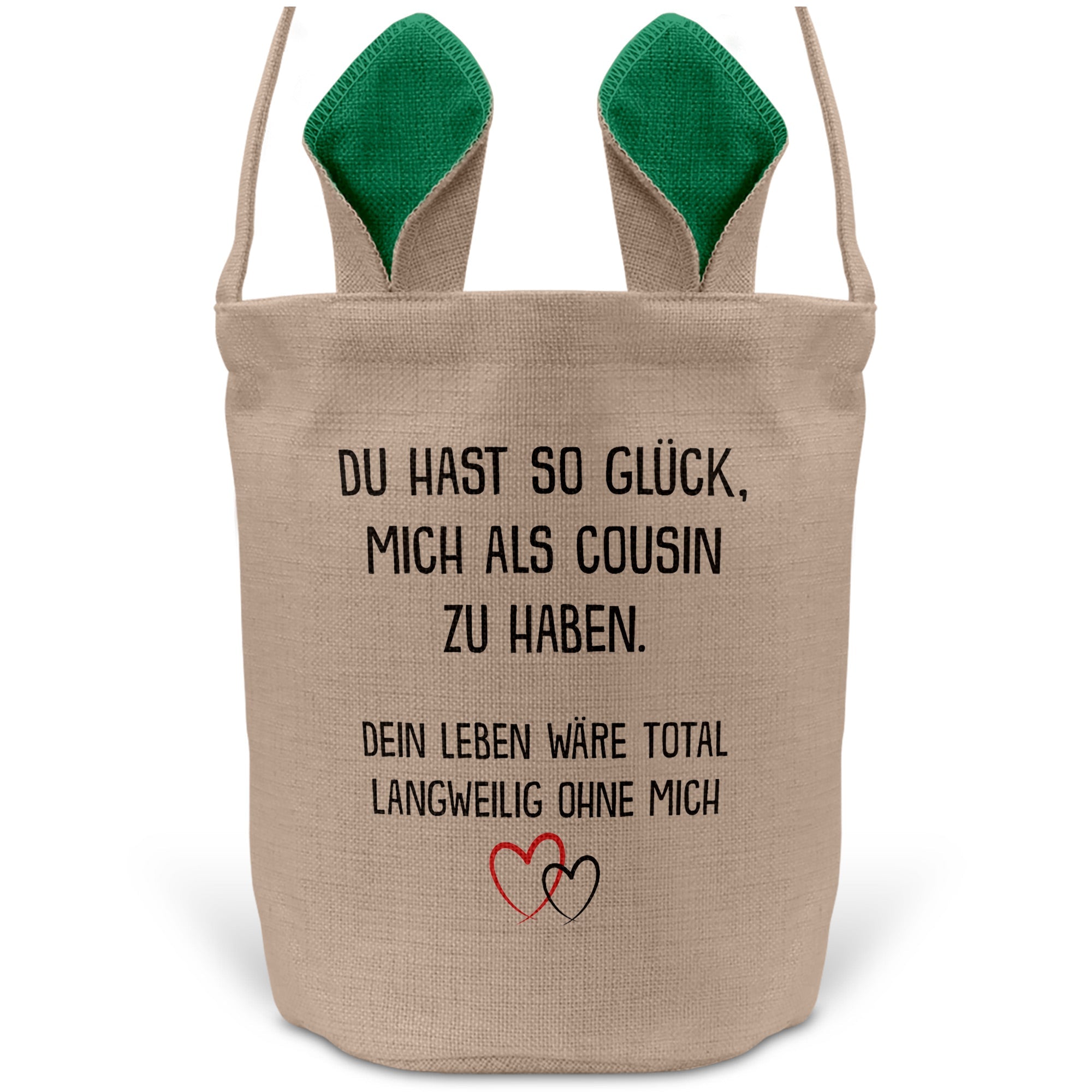 22Feels® Cousin Cousine Osterkorb von Cousin Mädchen Junge mit Henkel Ostergeschenk Tragetasche Ostern Deko Osternest Körbchen Hasenohren (Beige/Grün)-Ostern Tragetasche-22Feels