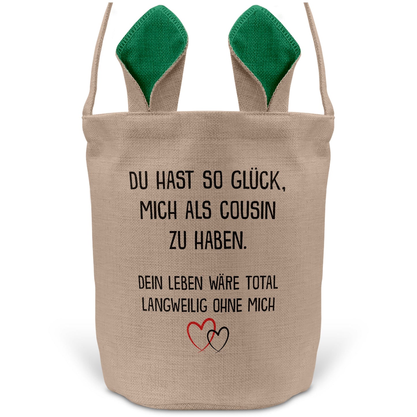 22Feels® Cousin Cousine Osterkorb von Cousin Mädchen Junge mit Henkel Ostergeschenk Tragetasche Ostern Deko Osternest Körbchen Hasenohren (Beige/Grün)-Ostern Tragetasche-22Feels