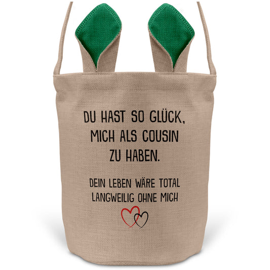 22Feels® Cousin Cousine Osterkorb von Cousin Mädchen Junge mit Henkel Ostergeschenk Tragetasche Ostern Deko Osternest Körbchen Hasenohren (Beige/Grün)-Ostern Tragetasche-22Feels