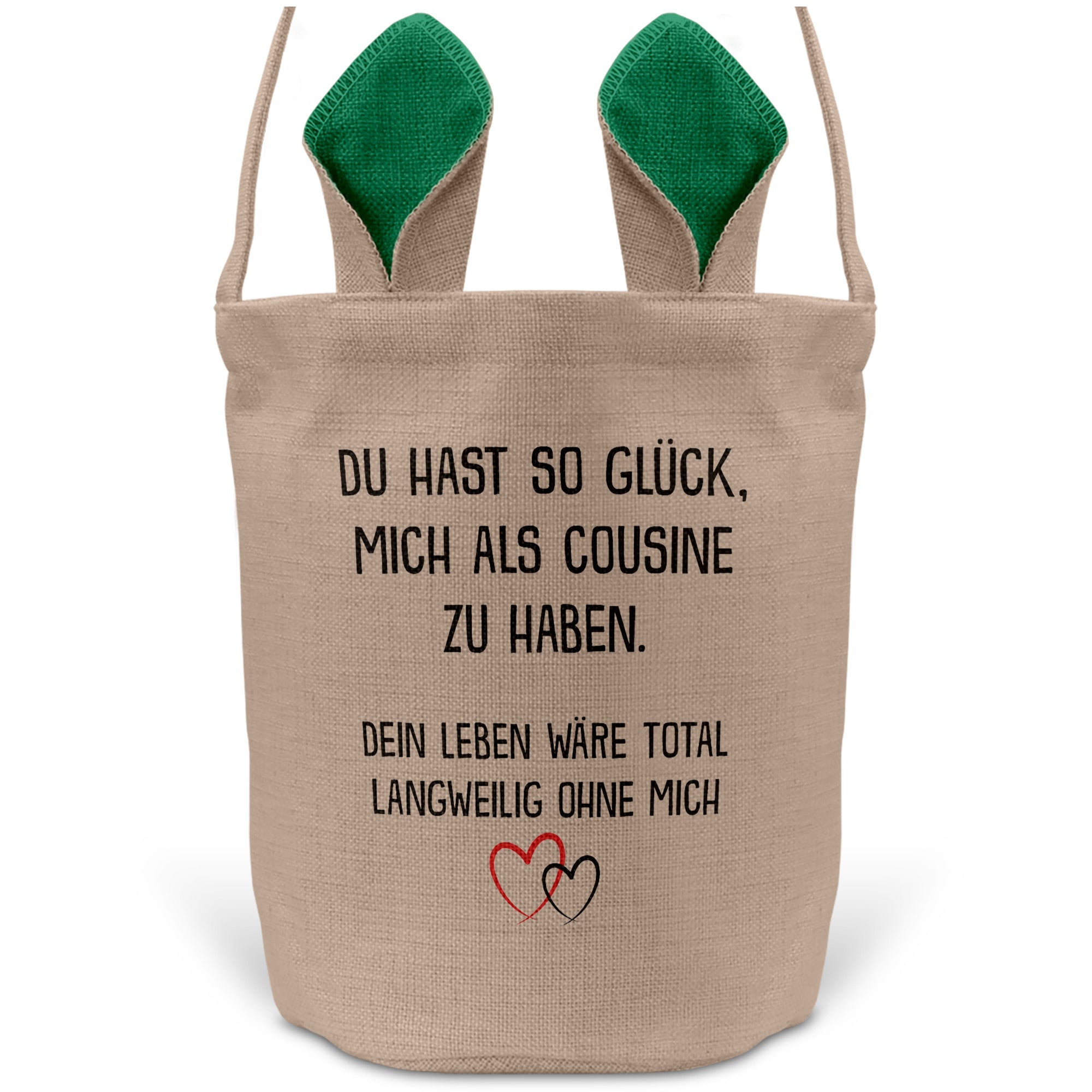 22Feels® Cousin Cousine Osterkorb von Cousine Mädchen Junge mit Henkel Ostergeschenk Tragetasche Ostern Deko Osternest Körbchen Hasenohren (Beige/Grün)-Ostern Tragetasche-22Feels