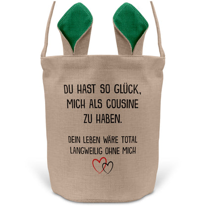 22Feels® Cousin Cousine Osterkorb von Cousine Mädchen Junge mit Henkel Ostergeschenk Tragetasche Ostern Deko Osternest Körbchen Hasenohren (Beige/Grün)-Ostern Tragetasche-22Feels