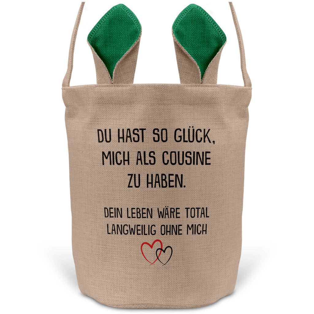 22Feels® Cousin Cousine Osterkorb von Cousine Mädchen Junge mit Henkel Ostergeschenk Tragetasche Ostern Deko Osternest Körbchen Hasenohren (Beige/Grün)-Ostern Tragetasche-22Feels