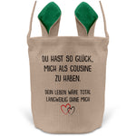 22Feels® Cousin Cousine Osterkorb von Cousine Mädchen Junge mit Henkel Ostergeschenk Tragetasche Ostern Deko Osternest Körbchen Hasenohren (Beige/Grün)-Ostern Tragetasche-22Feels