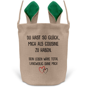 22Feels® Cousin Cousine Osterkorb von Cousine Mädchen Junge mit Henkel Ostergeschenk Tragetasche Ostern Deko Osternest Körbchen Hasenohren (Beige/Grün)-Ostern Tragetasche-22Feels